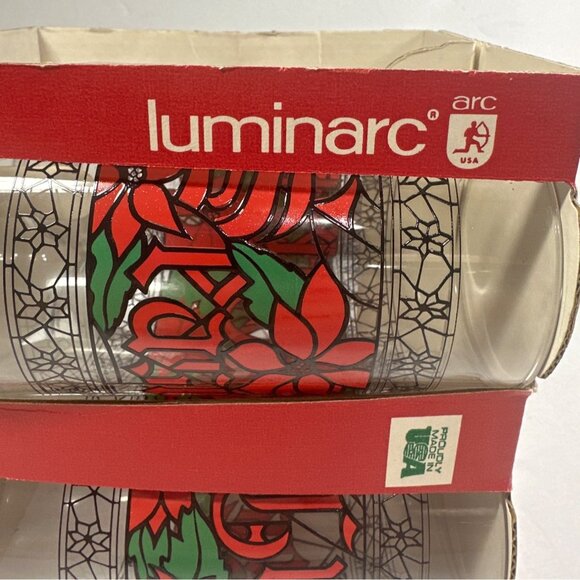 Seasons Greetings Luminarc 16 Oz Glass Tumblers Set Of 4 Made In USA NOS - Picture 3 of 8
